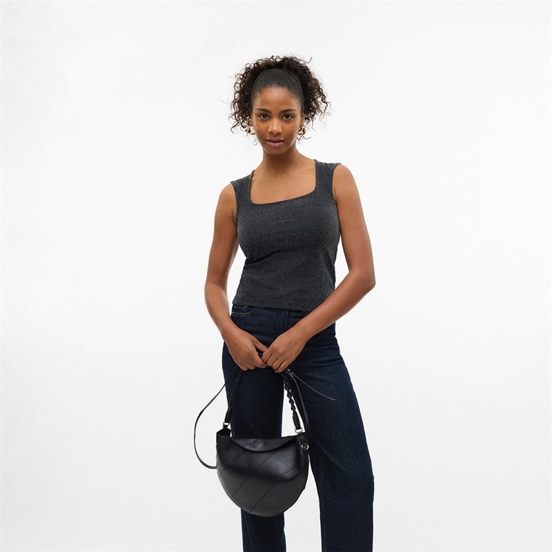 Vero Moda Dame Million Lurex Firkantet Hals Top Sort W Sølv - Billede 1