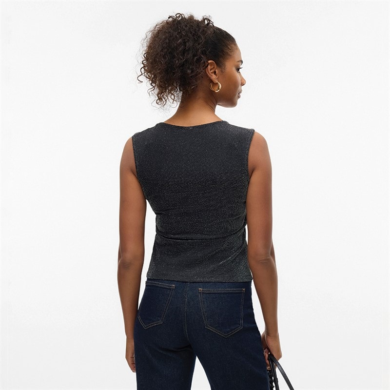 Vero Moda Dame Million Lurex Firkantet Hals Top Sort W Sølv - Billede 2