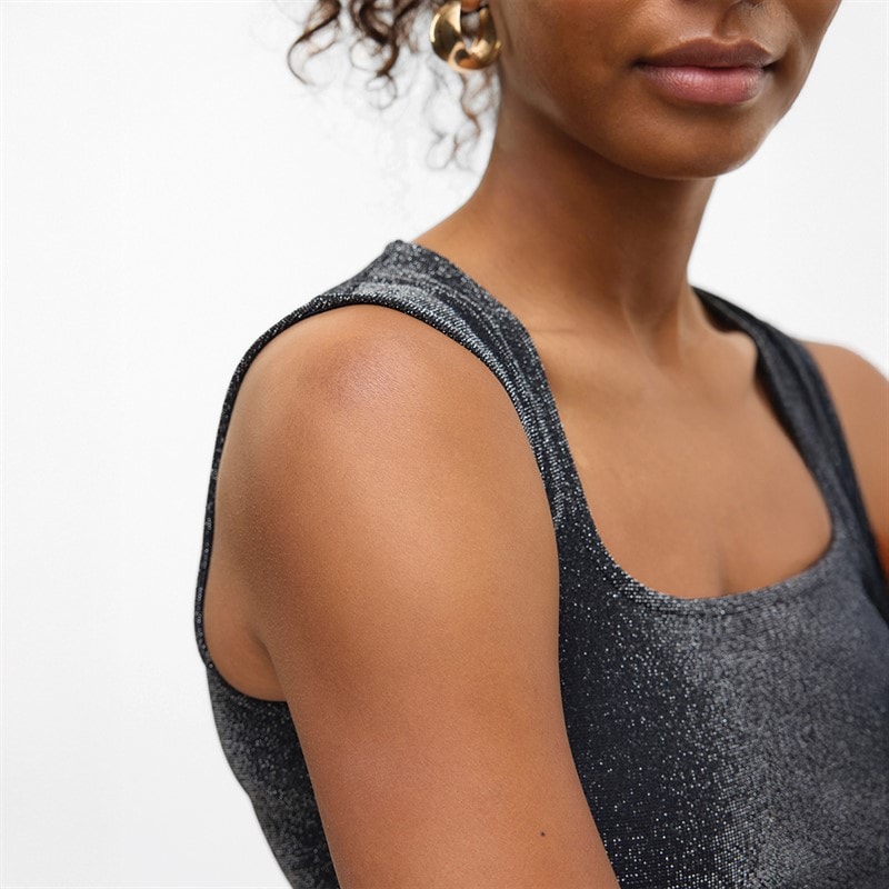 Vero Moda Dame Million Lurex Firkantet Hals Top Sort W Sølv - Billede 3
