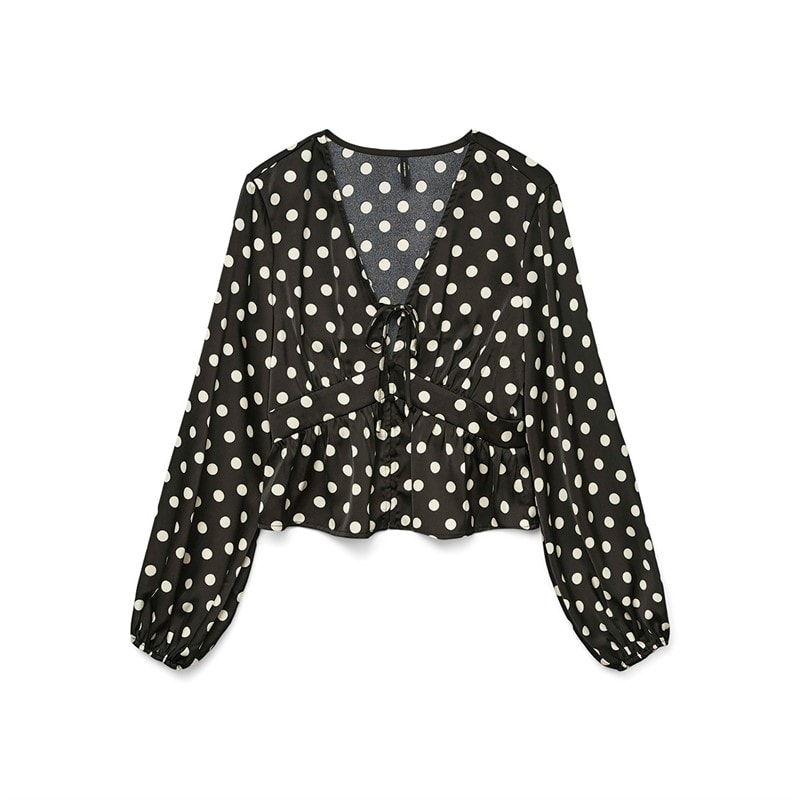 Vero Moda Dame Savana Lang Ærme V-Hals Top Sort - Billede 1