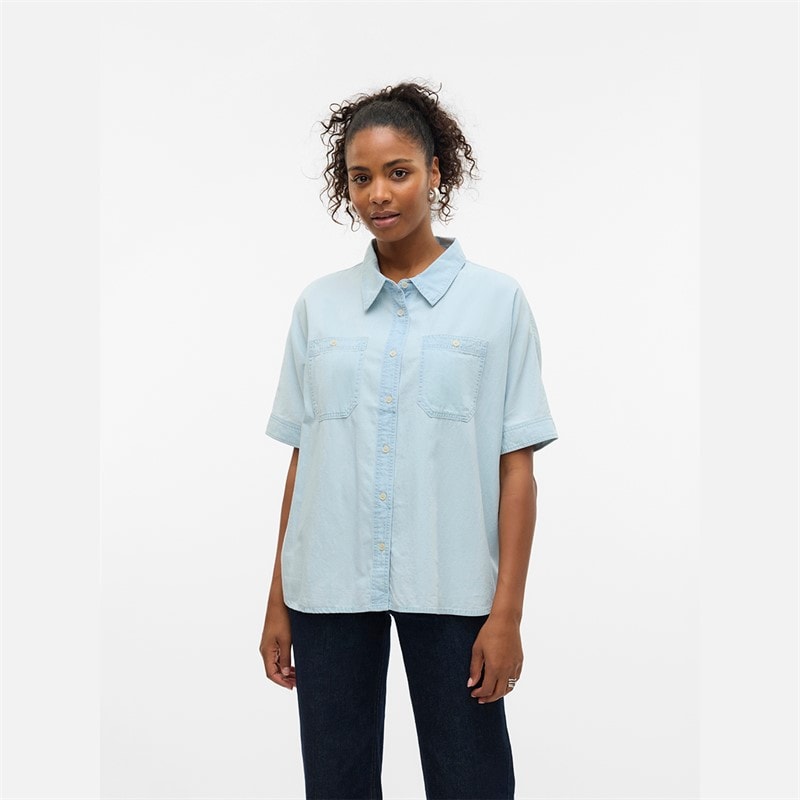 Vero Moda Dame Emberley Denim Skjorte Lyseblå Denim - Billede 1