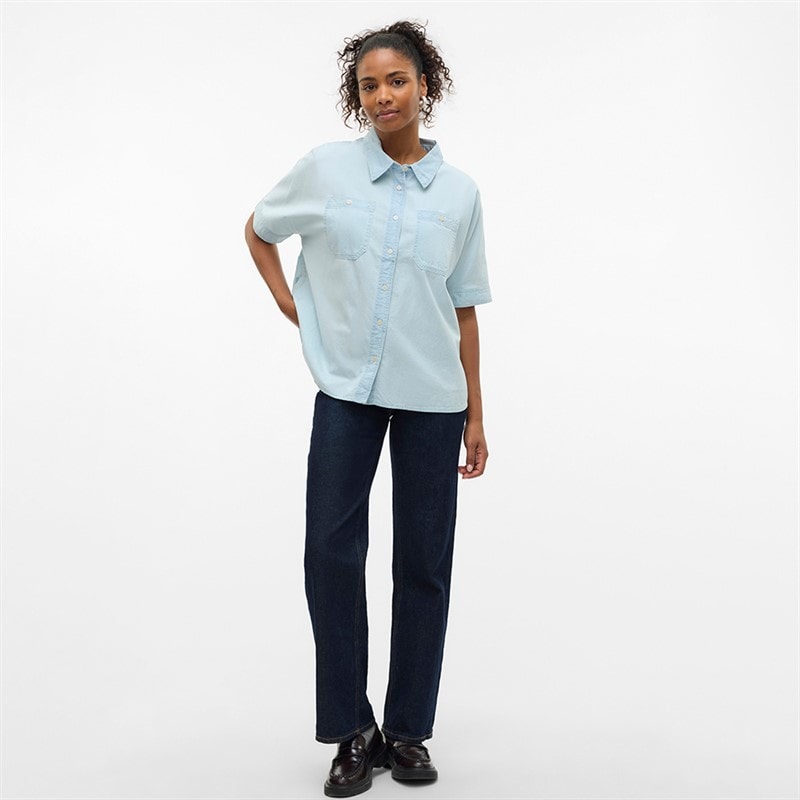 Vero Moda Dame Emberley Denim Skjorte Lyseblå Denim - Billede 4