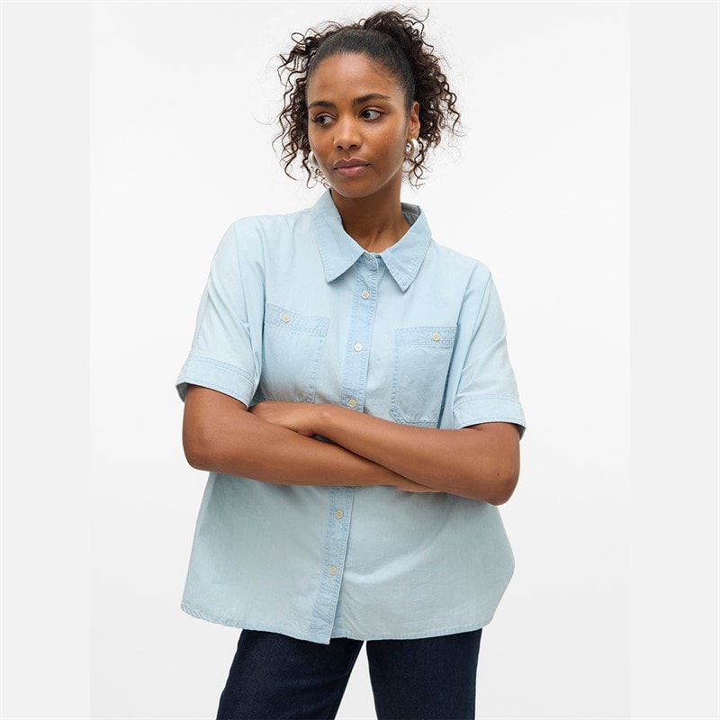 Vero Moda Dame Emberley Denim Skjorte Lyseblå Denim - Billede 5