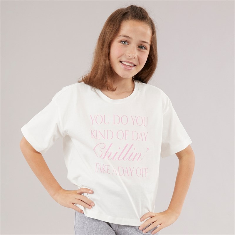 Vero Moda Piger Katrine Cropped T-shirt Snow White Chillin C-12 Snow White Chillin