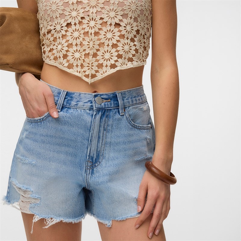 Vero Moda Dame Hailey Denim Shorts Light Blue Denim - Billede 4
