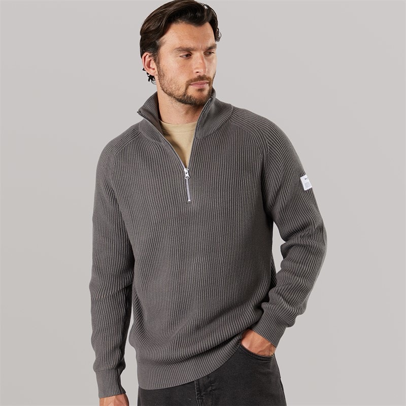 Resteröds Herre strikket halv lynlås pullover Grå - Billede 1