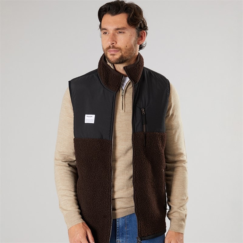 Resteröds Herre Panel Lynlås Fleece Vest Brun - Billede 1