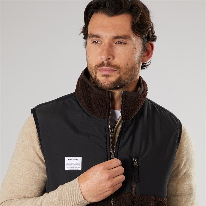 Resteröds Herre Panel Lynlås Fleece Vest Brun - Billede 3