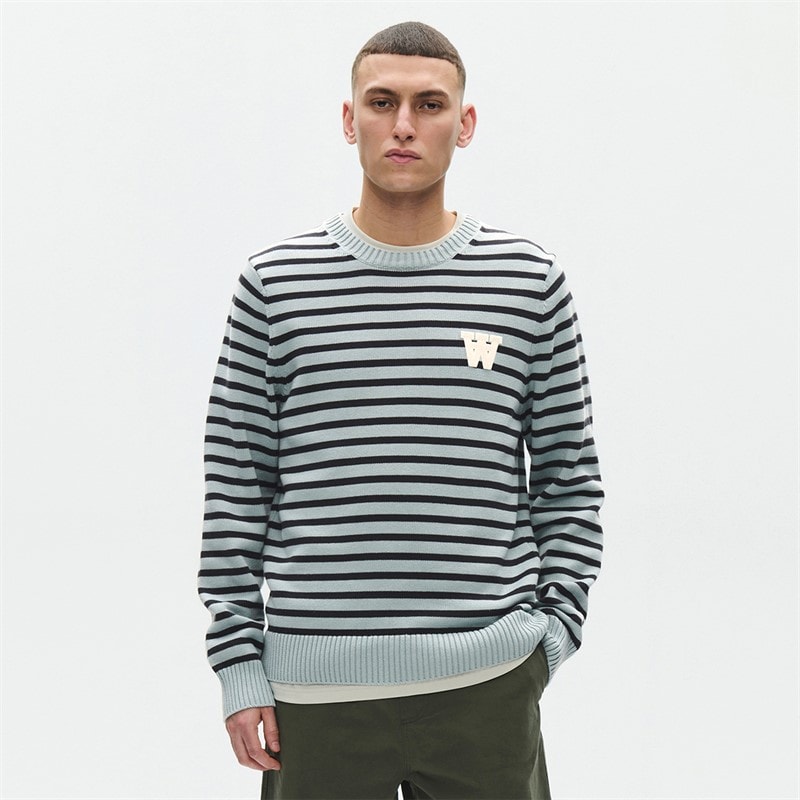 Wood Wood Herre Tay Rund Hals Sweater Slate Stripe