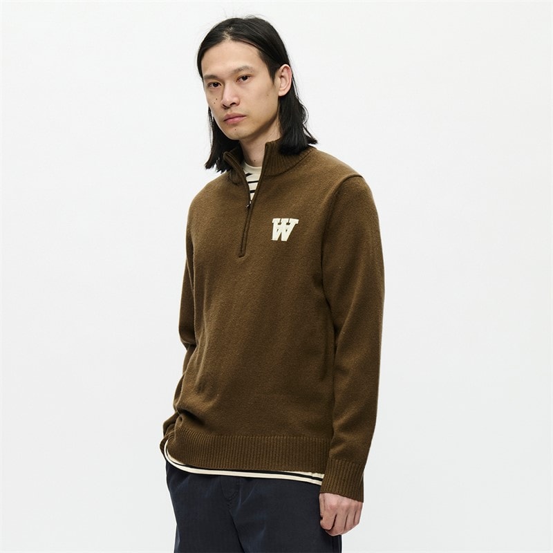 Wood Wood Herre Tay Half Zip Sweater Desert Palm