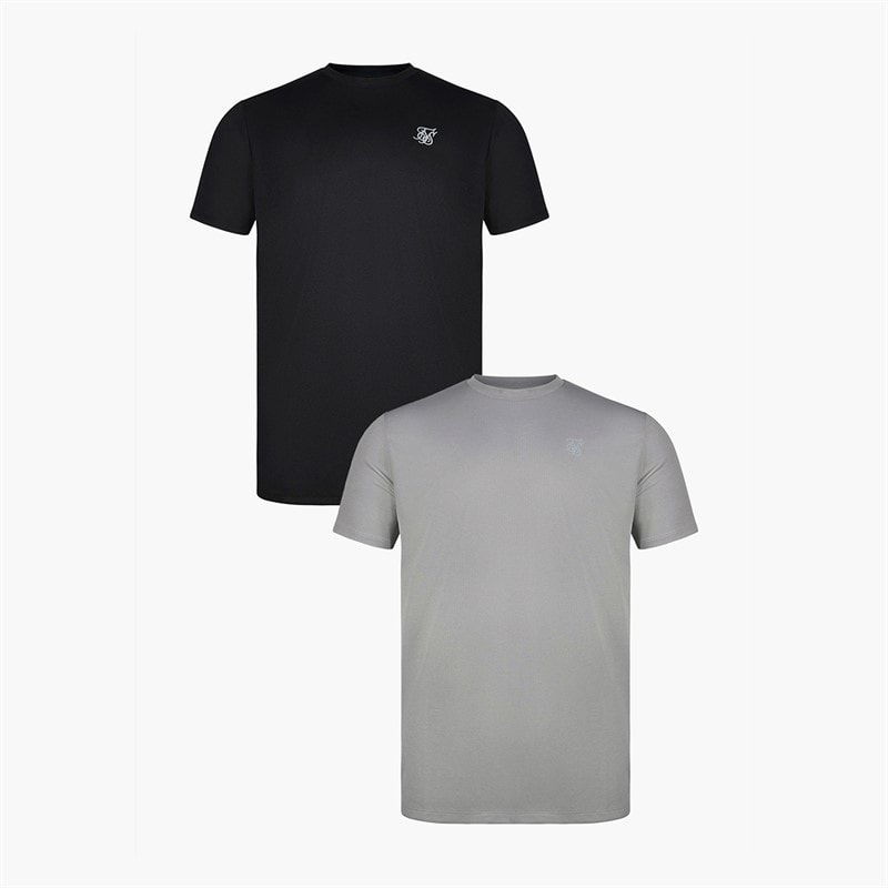 SikSilk Herre To Pak Muscle Fit T-shirts Sort/Grå - Billede 1