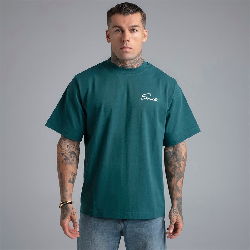 SikSilk Herre Script T-shirt Grøn - Billede 2