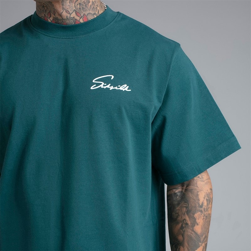 SikSilk Herre Script T-shirt Grøn - Billede 3