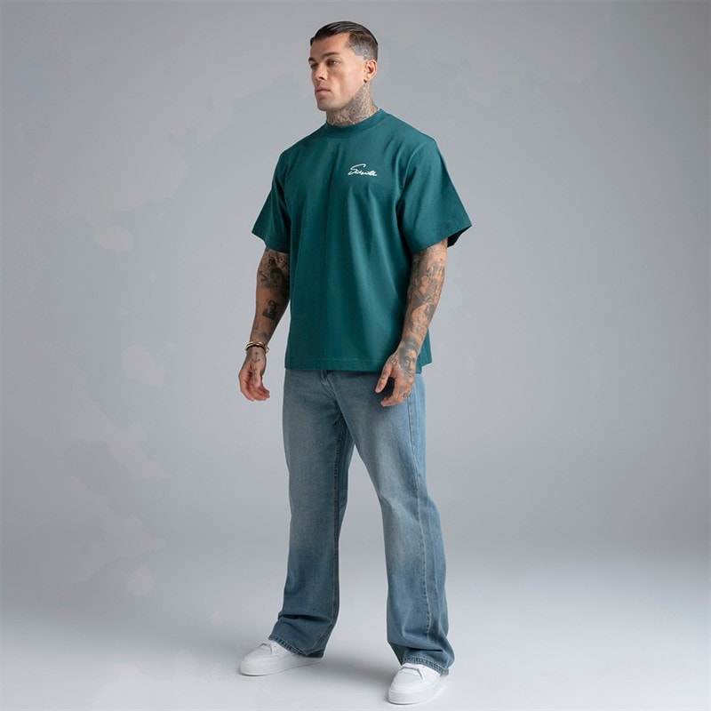 SikSilk Herre Script T-shirt Grøn - Billede 4