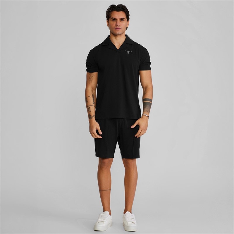 SikSilk Herre Polo Shirt Og Shorts Sæt Sort