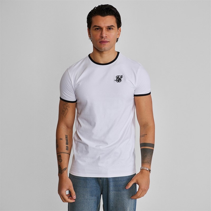 SikSilk Herre Ringer T-Shirt Hvid/Sort - Billede 1