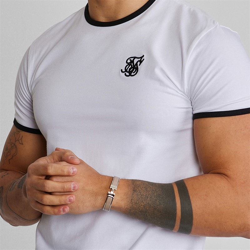SikSilk Herre Ringer T-Shirt Hvid/Sort - Billede 2