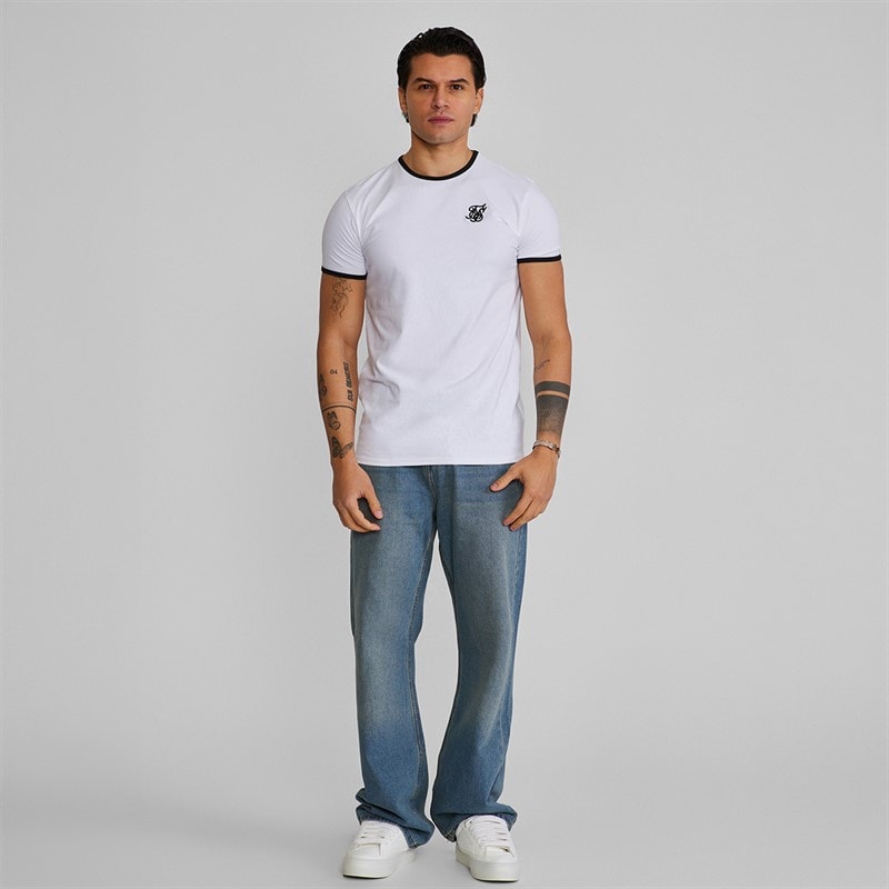 SikSilk Herre Ringer T-Shirt Hvid/Sort - Billede 4