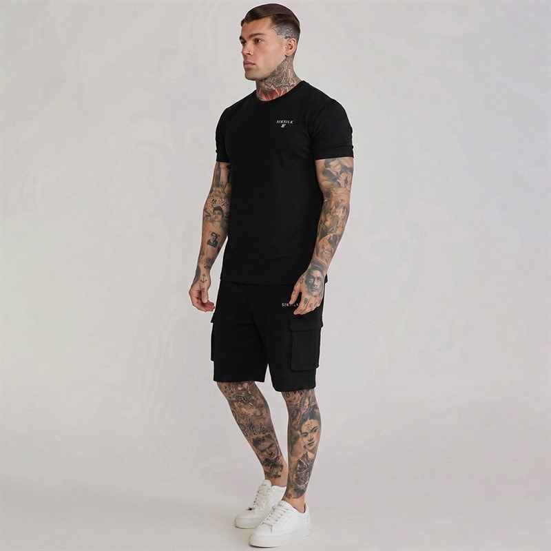 SikSilk Herre T-shirt Og Shorts Sæt Sort