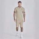 SikSilk Herre Poloskjorte Og Shorts Sæt Beige