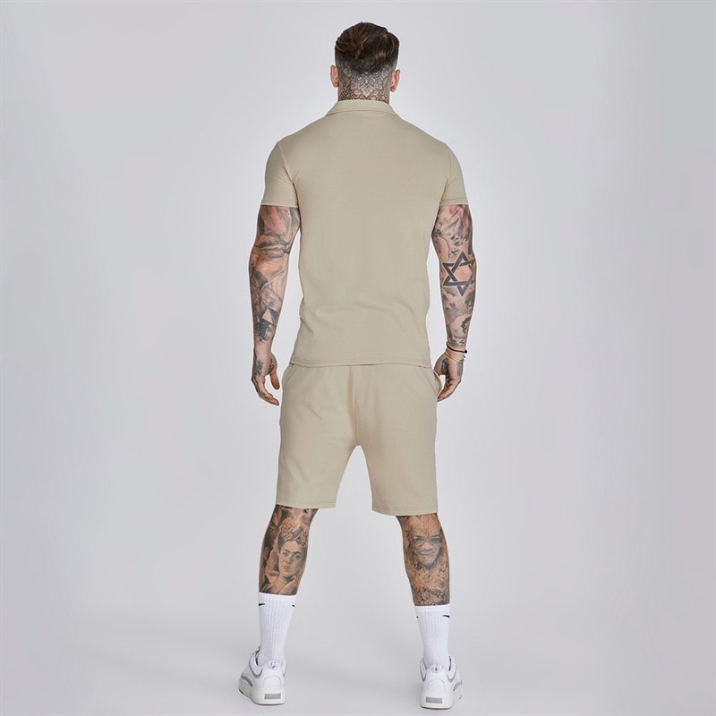 SikSilk Herre Poloskjorte Og Shorts Sæt Beige - Billede 2