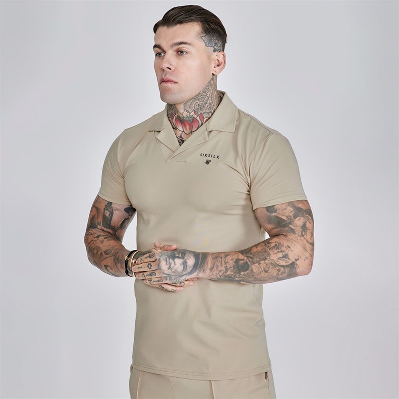 SikSilk Herre Poloskjorte Og Shorts Sæt Beige - Billede 3