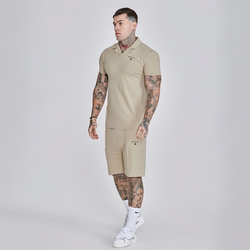 SikSilk Herre Poloskjorte Og Shorts Sæt Beige - Billede 5