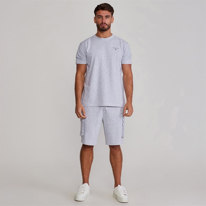 SikSilk Herre T-shirt Og Shorts Sæt Grey Marl