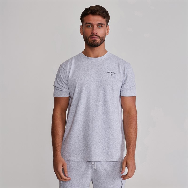 SikSilk Herre T-shirt Og Shorts Sæt Grey Marl - Billede 3