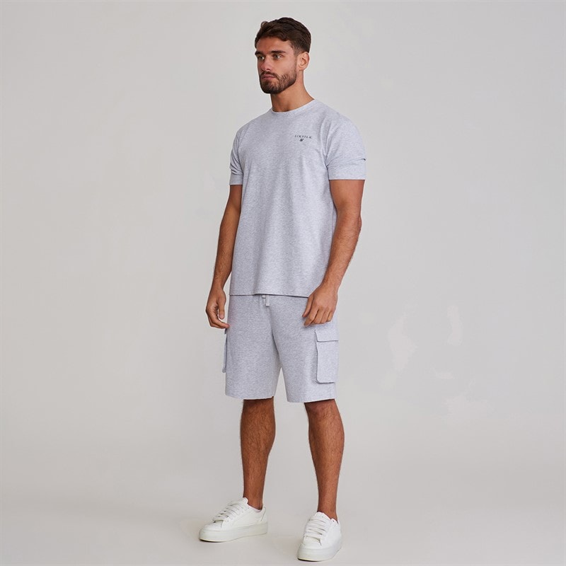 SikSilk Herre T-shirt Og Shorts Sæt Grey Marl - Billede 5