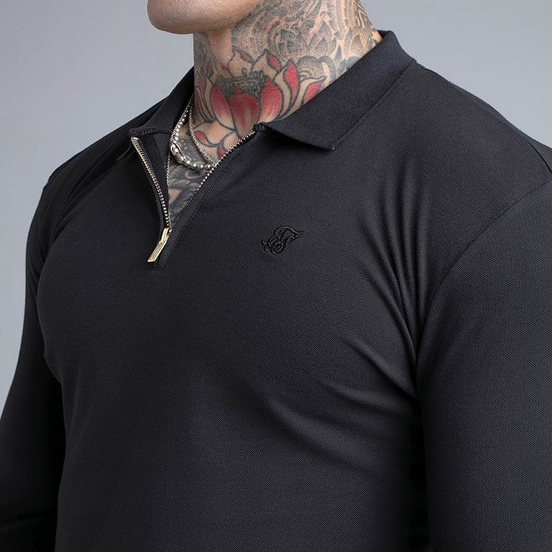 SikSilk Herre langærmet lynlås polo skjorte Sort - Billede 3