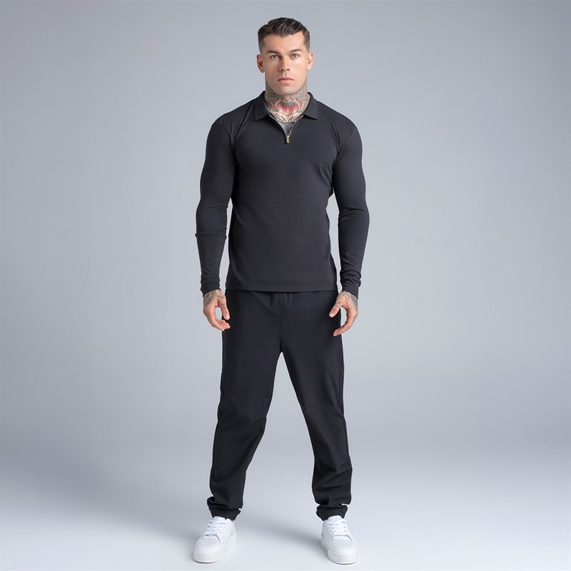 SikSilk Herre langærmet lynlås polo skjorte Sort - Billede 4