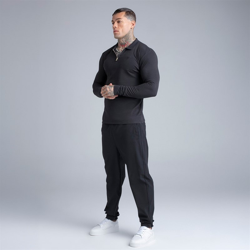 SikSilk Herre langærmet lynlås polo skjorte Sort - Billede 5