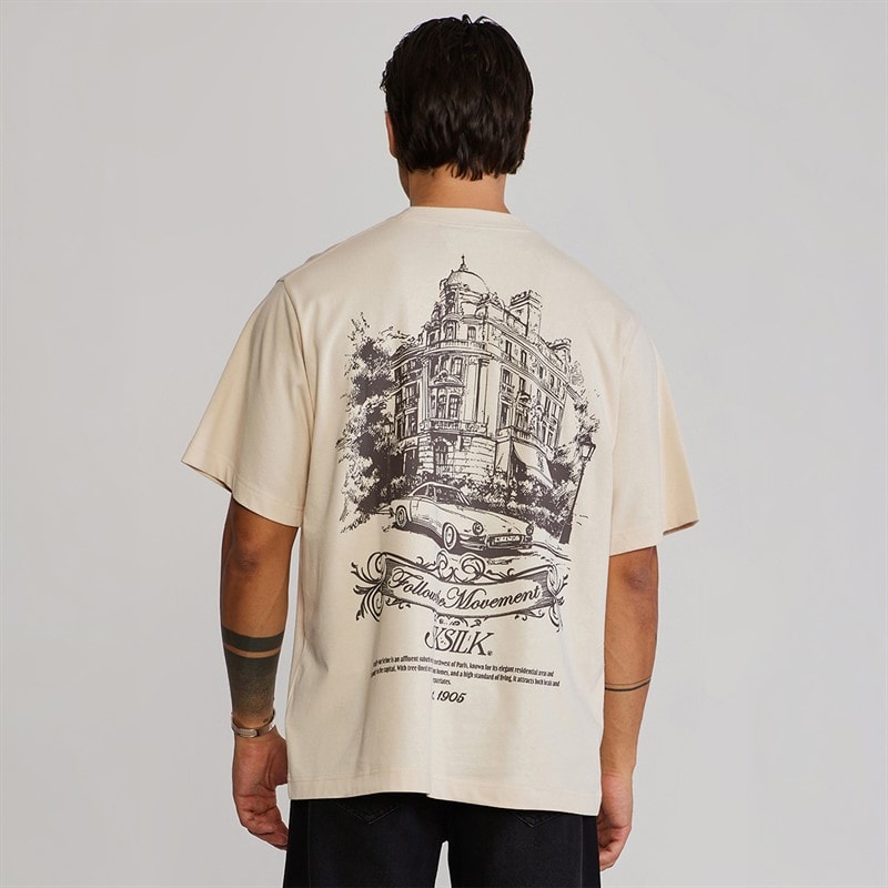 SikSilk Herre grafisk t-shirt Ecru