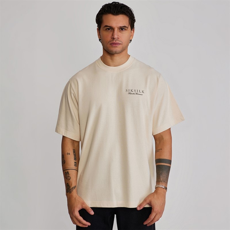 SikSilk Herre grafisk t-shirt Ecru - Billede 2