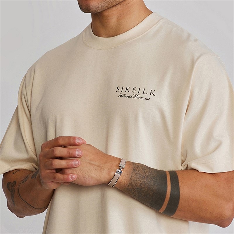 SikSilk Herre grafisk t-shirt Ecru - Billede 3