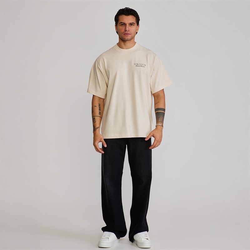 SikSilk Herre grafisk t-shirt Ecru - Billede 4