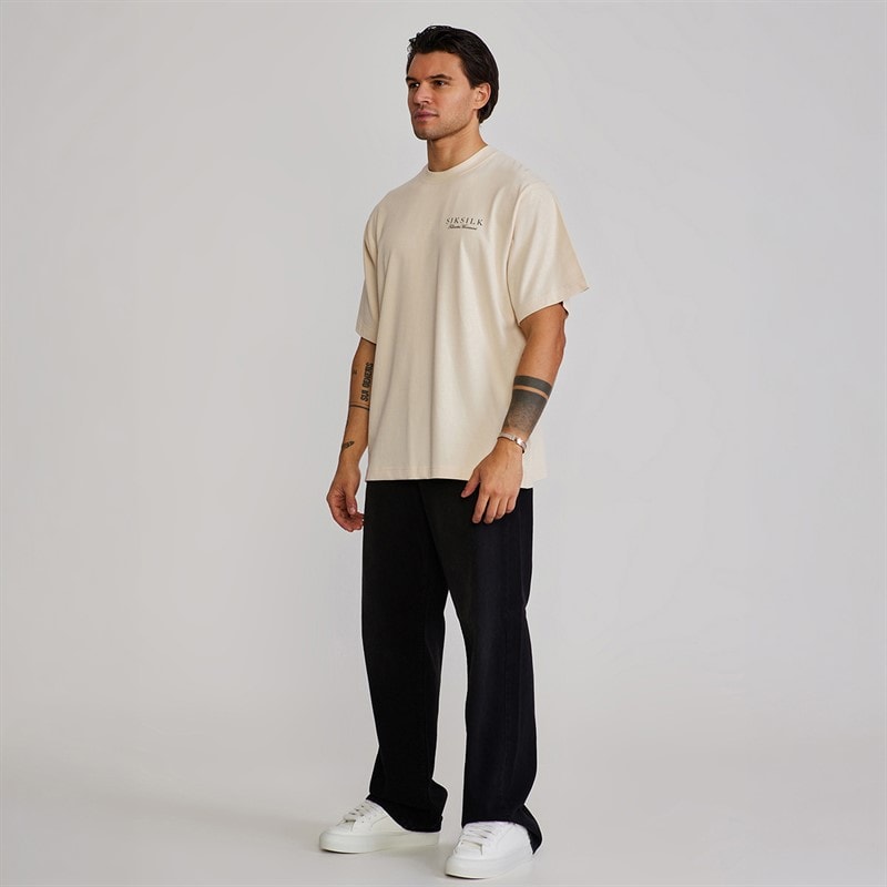 SikSilk Herre grafisk t-shirt Ecru - Billede 5