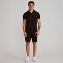 SikSilk Herre Polo Shirt Og Shorts Sæt Brun