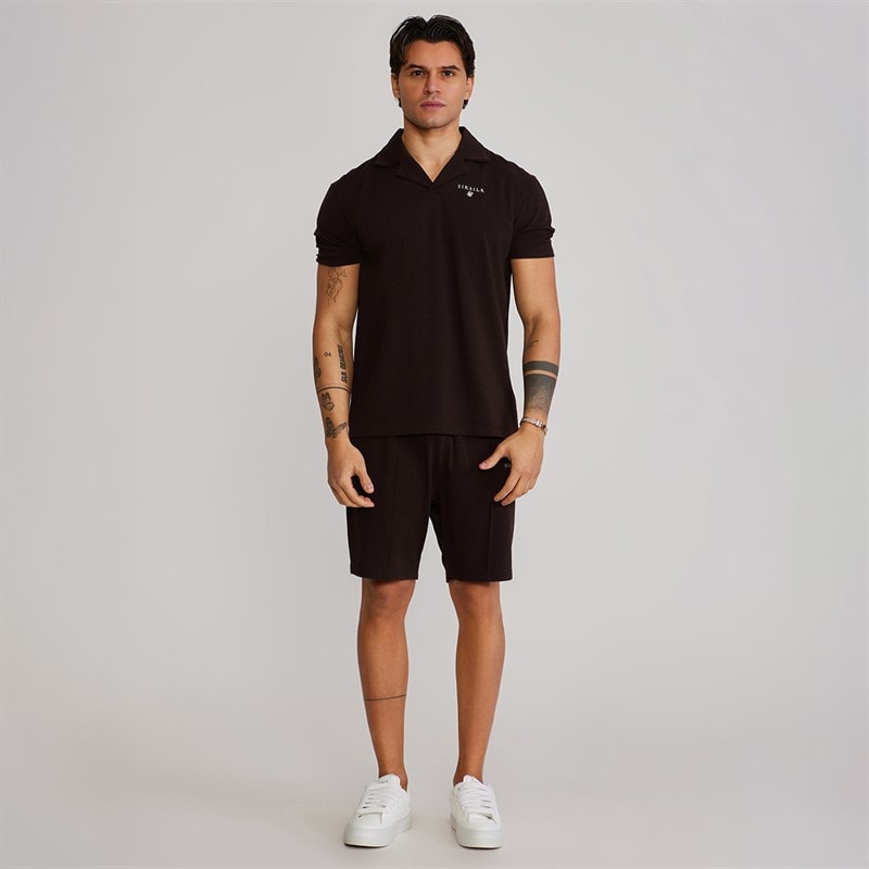 SikSilk Herre Polo Shirt Og Shorts Sæt Brun