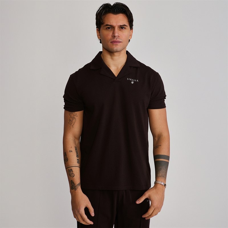 SikSilk Herre Polo Shirt Og Shorts Sæt Brun - Billede 3