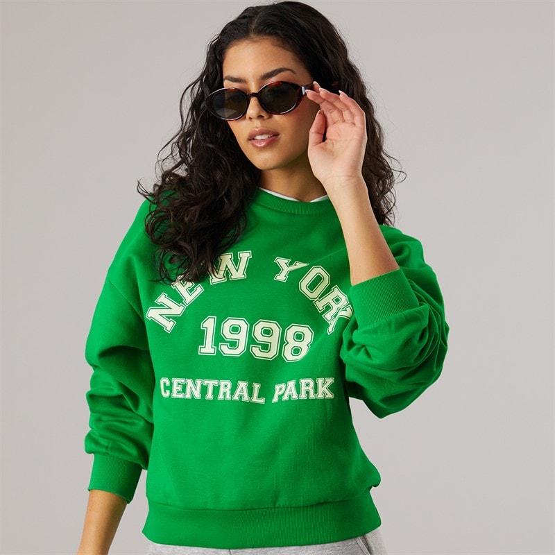 JJXX Dame Merle Sweatshirt Grøn Beeprint New York - Billede 1