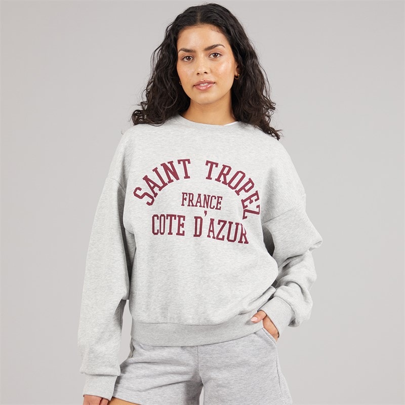 JJXX Dame Merle Crew Sweatshirt Lysegrå Melange Print Saint Tropez - Billede 3