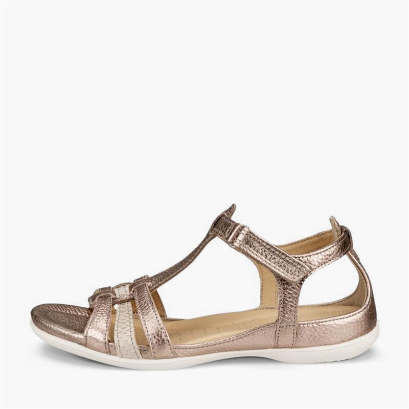 ECCO Dame Flash Læder T-Bar Rem Sandaler Warm Grey Metallic/Moon Rock - Billede 1