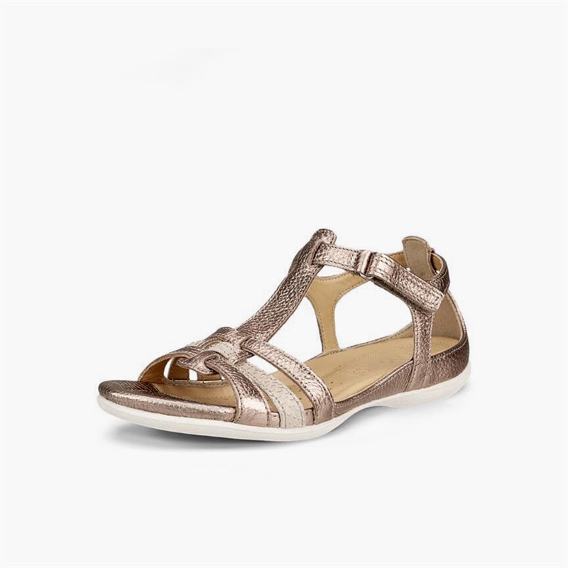 ECCO Dame Flash Læder T-Bar Rem Sandaler Warm Grey Metallic/Moon Rock - Billede 2