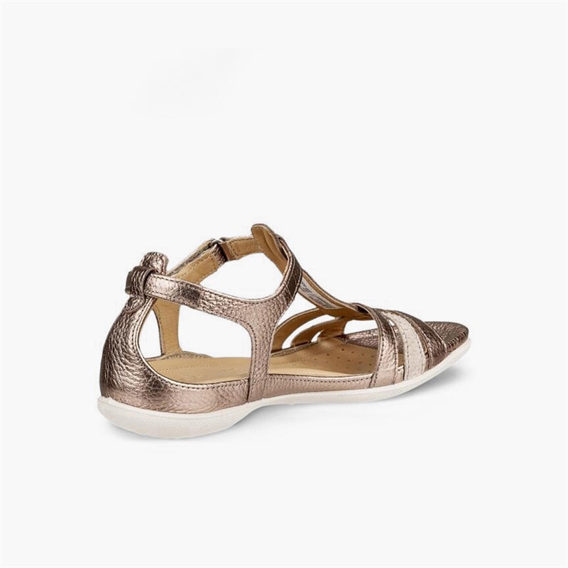 ECCO Dame Flash Læder T-Bar Rem Sandaler Warm Grey Metallic/Moon Rock - Billede 3