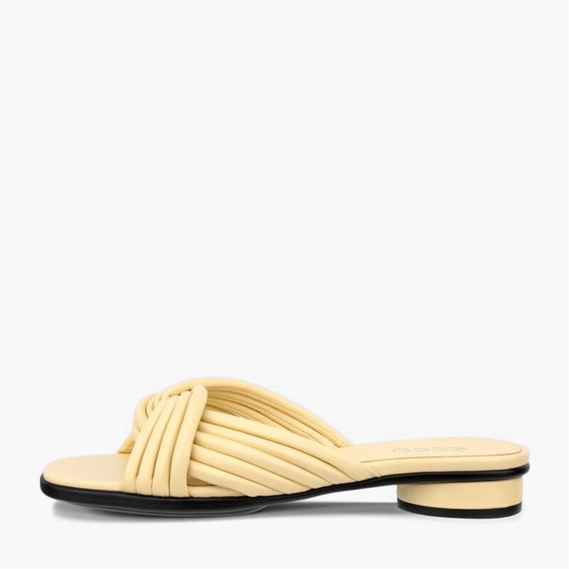 ECCO Kvinder skulpturerede alba læder krydsrem slide sandaler Straw
