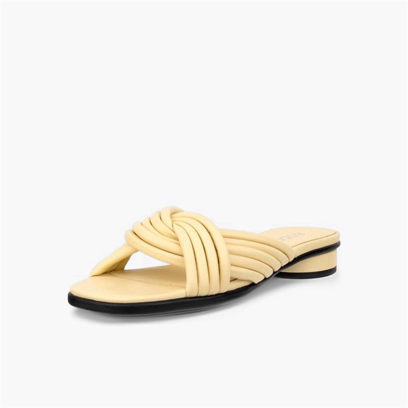ECCO Kvinder skulpturerede alba læder krydsrem slide sandaler Straw - Billede 2