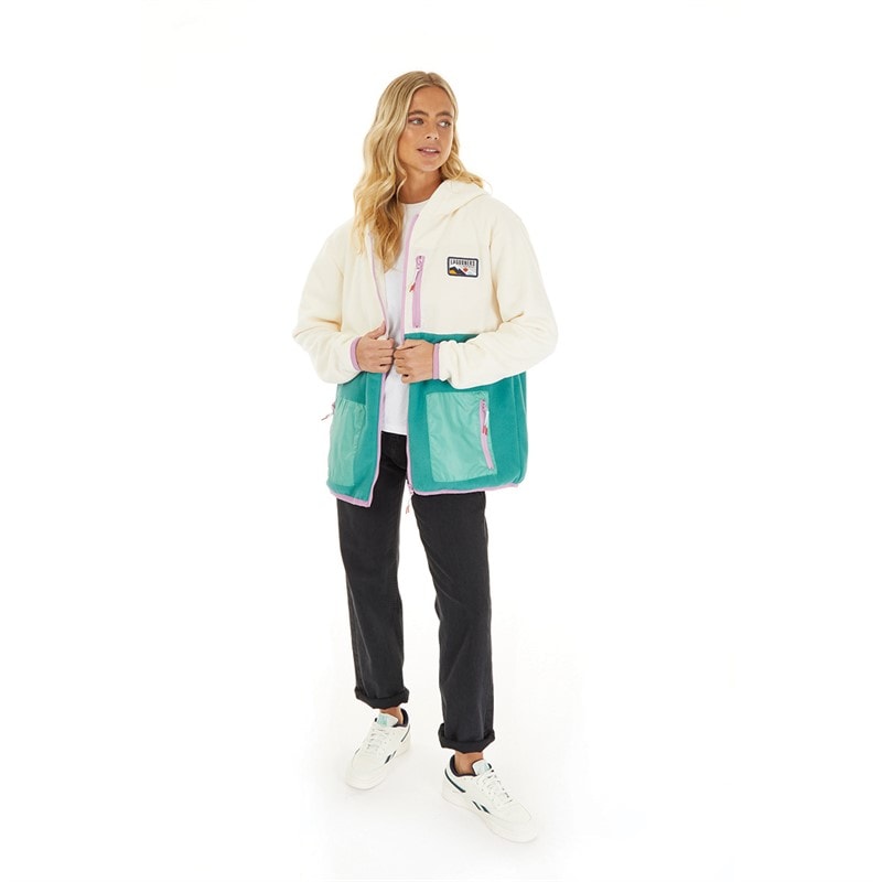 Lagooners Fleece med lynlås til kvinder Ecru/Teal - Billede 4