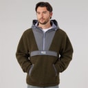 Lagooners Herre Hugo Borg 1/4 Zip Hætte Fleece Skov/Kul/Aubergine